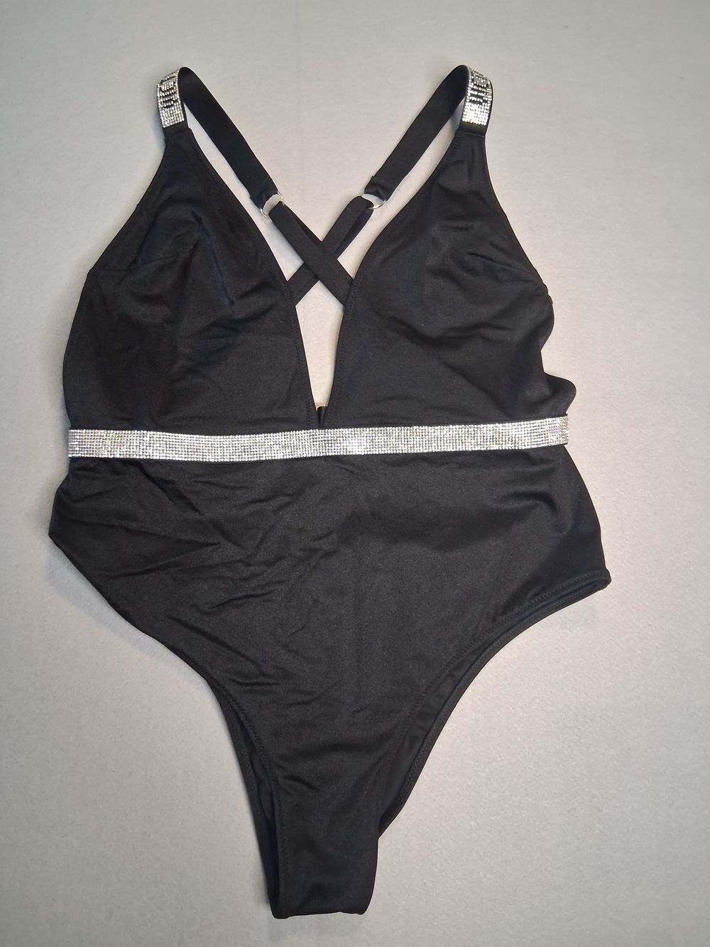Victoria's Secret Black Rhinestone One Piece Swimsuit Size Medium | Plunge Neck - Picture 6 of 9